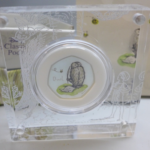 7267 - Two Royal Mint Classic Winnie The Pooh silver proof 50p coins - Owl and Winnie The Pooh and Friends