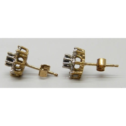 7005 - A pair of 9ct gold, sapphire and diamond ear studs, 1.5g