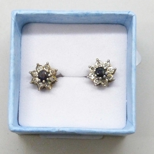 7005 - A pair of 9ct gold, sapphire and diamond ear studs, 1.5g