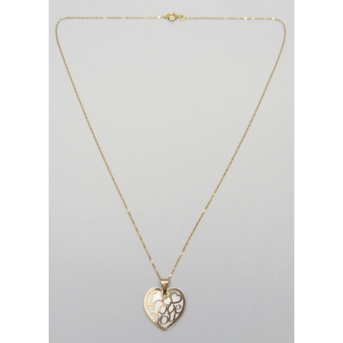 7008 - A 9ct gold and mother of pearl pendant, on a fine 9ct gold chain, 38cm, 0.9g total