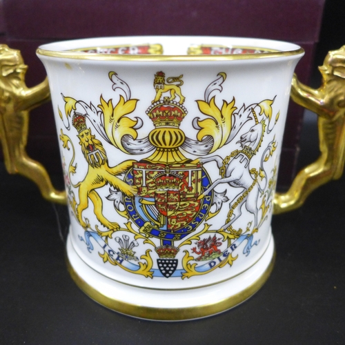 2060 - Three large Paragon commemorative loving cups, boxed, and a large Caverswall three handled cup