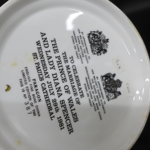 2060 - Three large Paragon commemorative loving cups, boxed, and a large Caverswall three handled cup