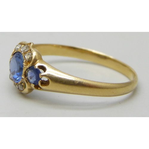 7061 - A yellow metal, sapphire and rose cut diamond ring, 1.9g, O/P