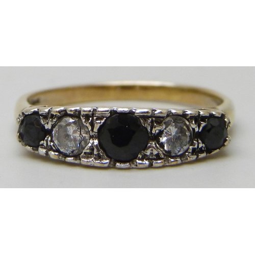 7076 - A silver gilt sapphire and cubic zirconia ring, W