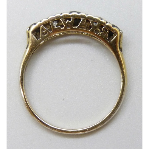 7076 - A silver gilt sapphire and cubic zirconia ring, W