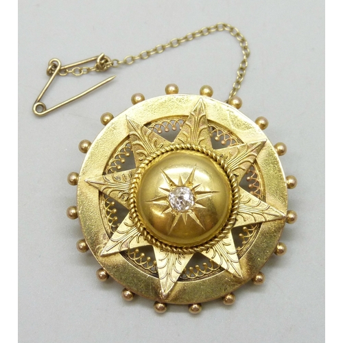 7081 - A circa 1900 yellow metal and old cut diamond brooch, 3.7cm, 9.1g