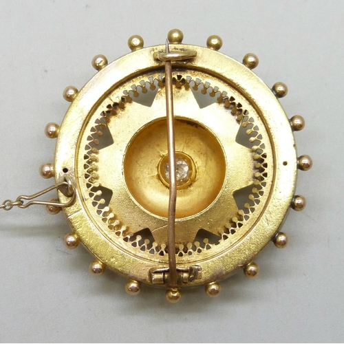 7081 - A circa 1900 yellow metal and old cut diamond brooch, 3.7cm, 9.1g