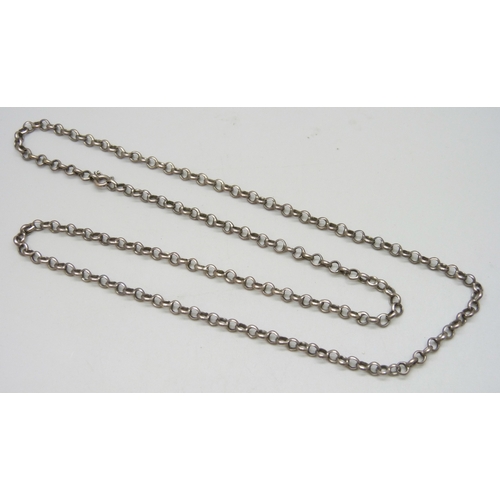 7096 - A long silver belcher chain necklace, 25g, 71cm, clasp a/f