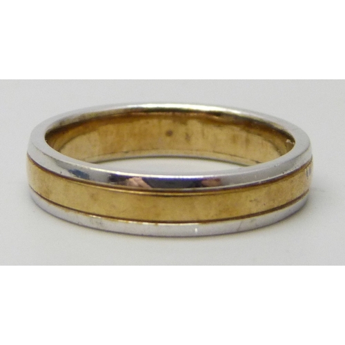 7097 - A 9ct two tone gold band ring, 3.7g, L/M