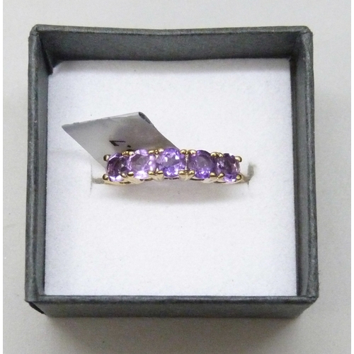 7103 - A TGGC silver gilt amethyst 5 stone ring, N