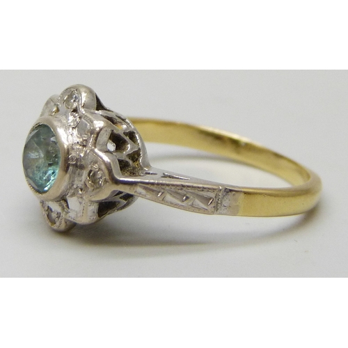 7126 - An 18ct gold, topaz and diamond ring, 3.2g, I