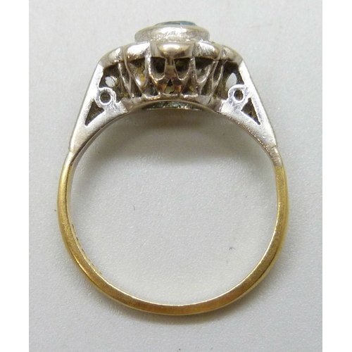 7126 - An 18ct gold, topaz and diamond ring, 3.2g, I