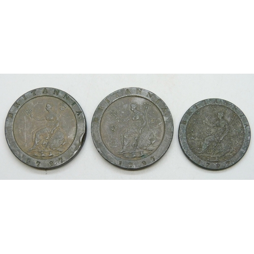 7281 - Two cartwheel two pence coins, and a cartwheel penny