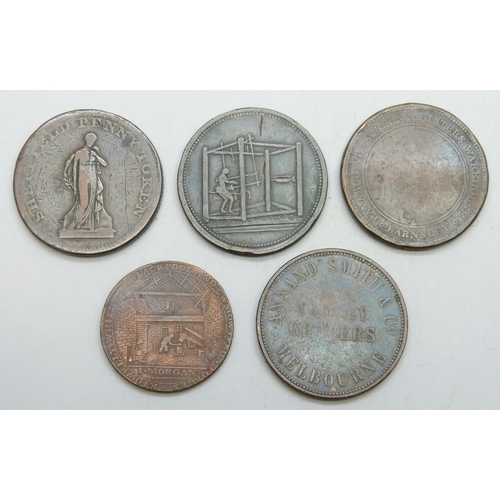 7284 - Five 19th century tokens