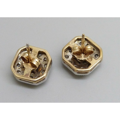 7140 - A pair of 9ct gold diamond set earrings, 4.7g, 1.1cm