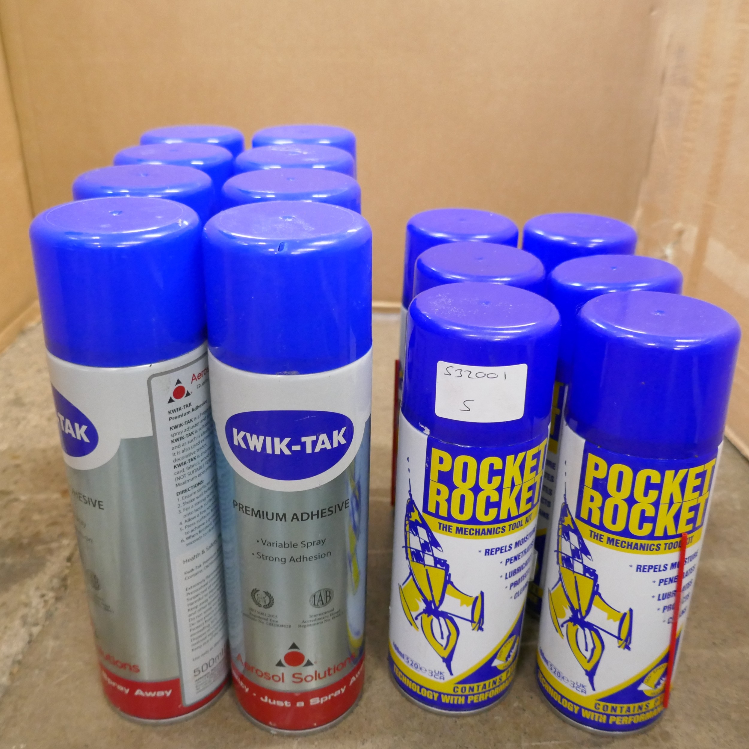 Seven 400ml cans of pocket rocket mechanics spray and nine 500ml cans ...