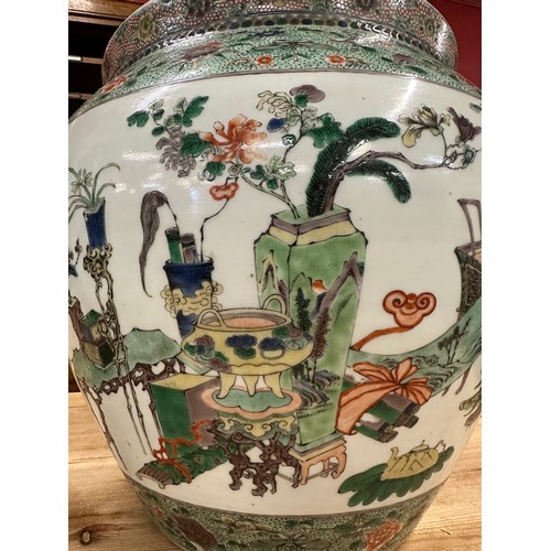 208 - A large Chinese famille verte porcelain jardiniere, 37cm h