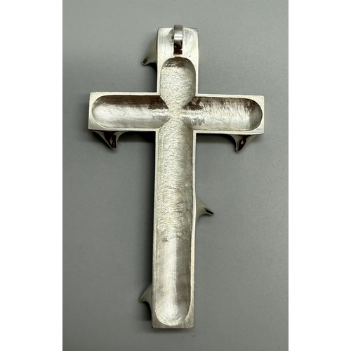 7351 - Paul Spurgeon, Cross of Thorns, a white metal Modernist style abstract design cross necklace pendant... 