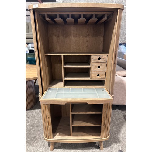 3009 - A grey tambour sliding door drink cabinet with storage (GTR29) (GTR28) (CFL-316-4,5)