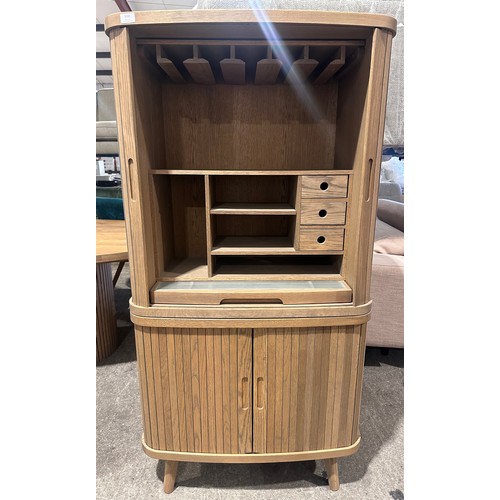 3009 - A grey tambour sliding door drink cabinet with storage (GTR29) (GTR28) (CFL-316-4,5)