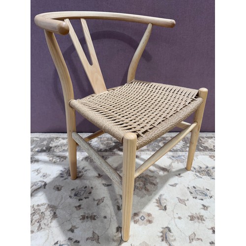 3020 - A Hotcot rattan wishbone chair with weave rope seat (CFL-316-82)