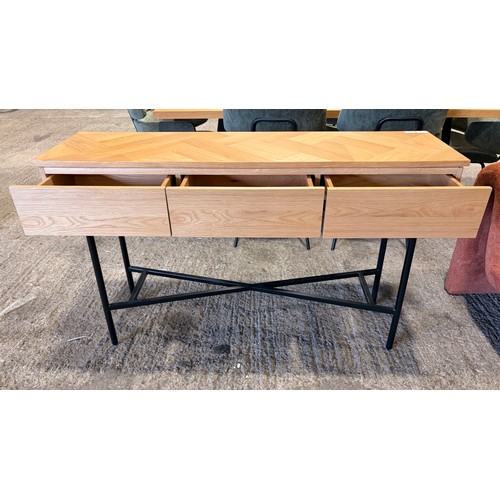 3025 - A parquet top 3 drawer oak console table