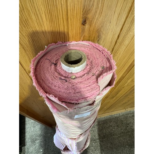 3037 - A pink and champagne striped roll of fabric (approx 30m)