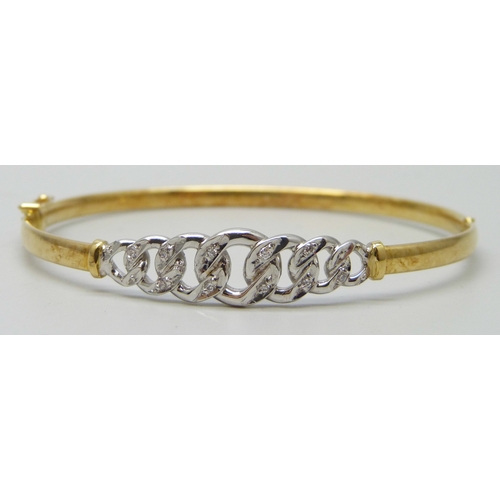7001 - An 18ct white and yellow gold bracelet with chain design set with white stones, 10.3g, 5.4 x 6cm
