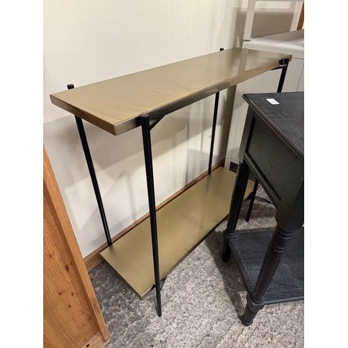3095 - A black wooden two drawer console table and a black and gold effect two tier console table