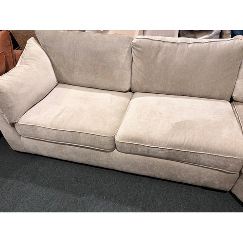 3113 - An ivory pile velevt upholstered 3 piece corner sofa