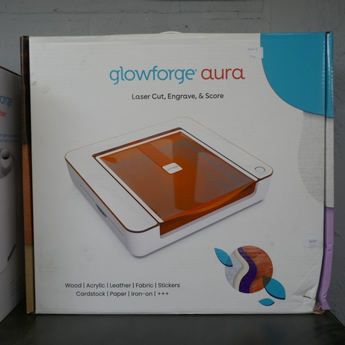 5030 - A Glowforge Aura laser cut/engrave/scorer, boxed, unused  and 2 Glowforge air filters model AF100, b... 