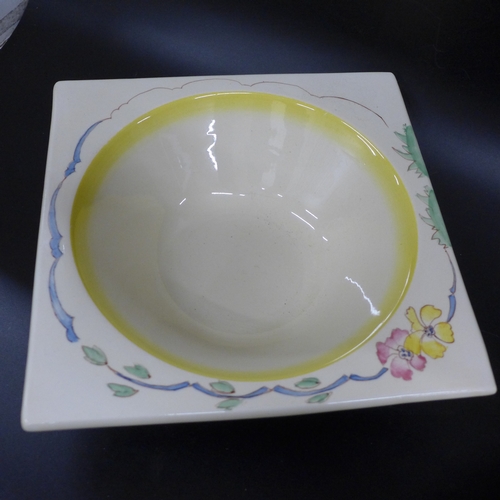 2019 - Two Clarice Cliff Biarritz square bowls, one a/f