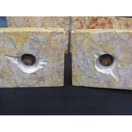 2023 - A pair of marble stands and a plaster bust on stand, marble stands height 13.5cm