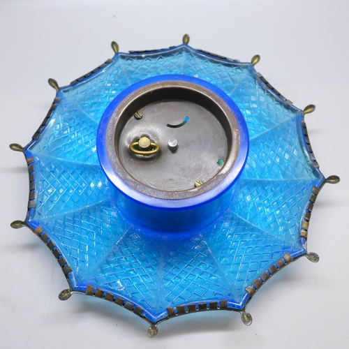 2035 - A blue glass 'Drink Coca Cola' advertising clock, the dial marked made in Germany, 17cm