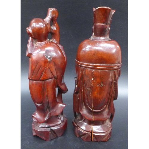 2037 - A pair of Chinese carved wood figures of sages
