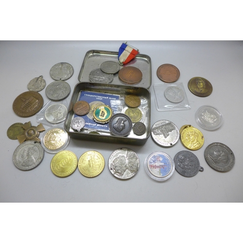 2214 - A Tom Long tin of mixed medals/medallions