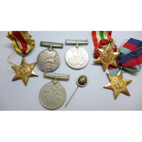 2219 - Six World War II medals including Africa Service Medal to C276975 A.M. Van Der Merve and a M.O.T.H. ... 