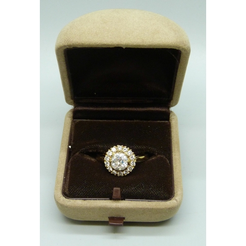7027 - An 18ct gold old cut diamond cluster ring, estimated 1ct total diamond weight, 3.8g, Q