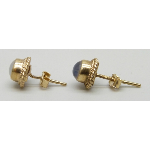 7030 - A pair of 9ct gold and moonstone earrings, with butterflies, 1.4g