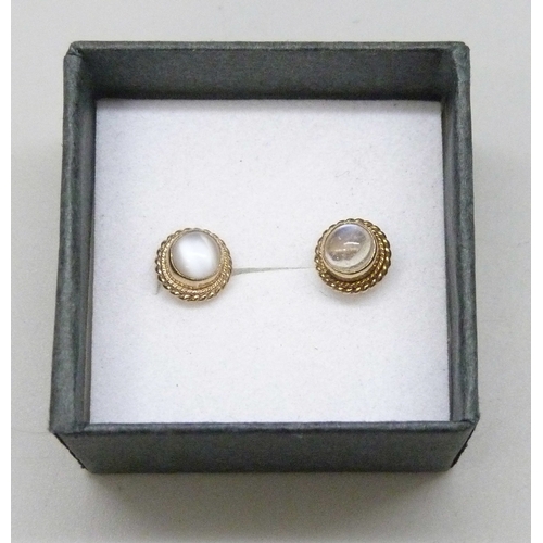 7030 - A pair of 9ct gold and moonstone earrings, with butterflies, 1.4g
