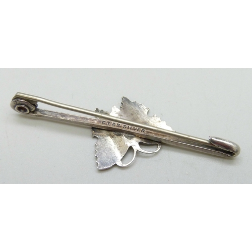 7063 - An early 20th Century silver and enamel insect bar brooch depicting a butterfly, marked CT&S Silver ... 