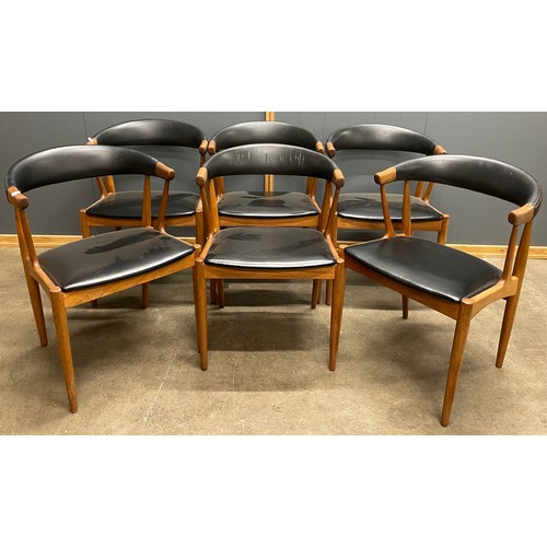 21 - A set of six Danish Bröderna Andersson teak and black vinyl BA113 model chairs, designed by Johannes... 