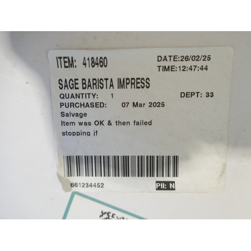 6031 - A Sage Barista Impress coffee machine, original RRP £539.99 + VAT (384-38) *This lot is subject to V... 