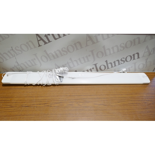6051 - A power grip broom, a roll of Kirkland Signature Christmas  foil wrapping paper and a Feit shop ligh... 