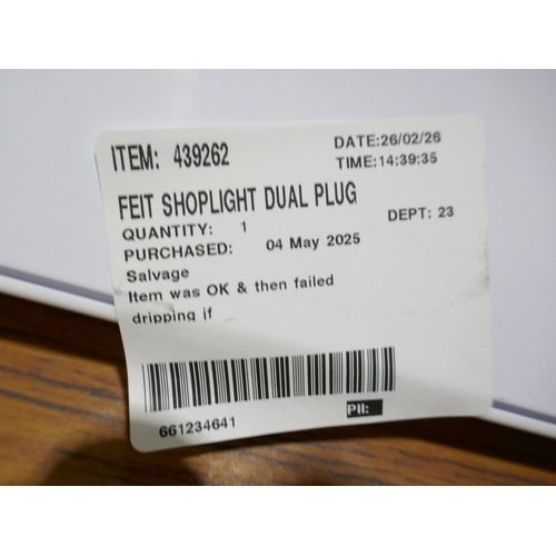6051 - A power grip broom, a roll of Kirkland Signature Christmas  foil wrapping paper and a Feit shop ligh... 