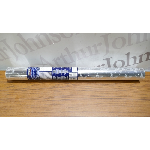 6051 - A power grip broom, a roll of Kirkland Signature Christmas  foil wrapping paper and a Feit shop ligh... 
