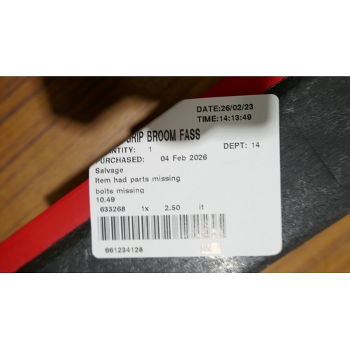 6051 - A power grip broom, a roll of Kirkland Signature Christmas  foil wrapping paper and a Feit shop ligh... 