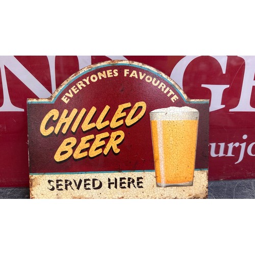 5015E - 3 drinking related tin plate signs and one other sign