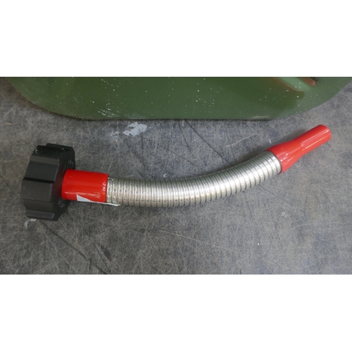 5037 - A green painted 20 litre metal jerry can and fuel nozzle  *This lot is subject to VAT