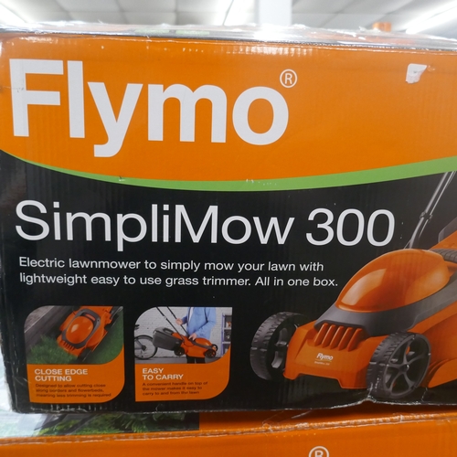 A Flymo Simplimow 300 mini trim mower and a Flymo EasiGlide Plus 360v mower